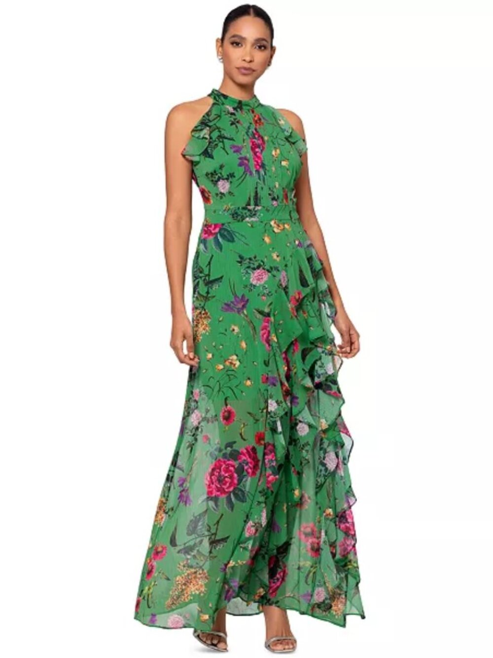 Gown 12 Formal Dress XL Homecoming Floral Metallic Cascading Fall Wedding Guest